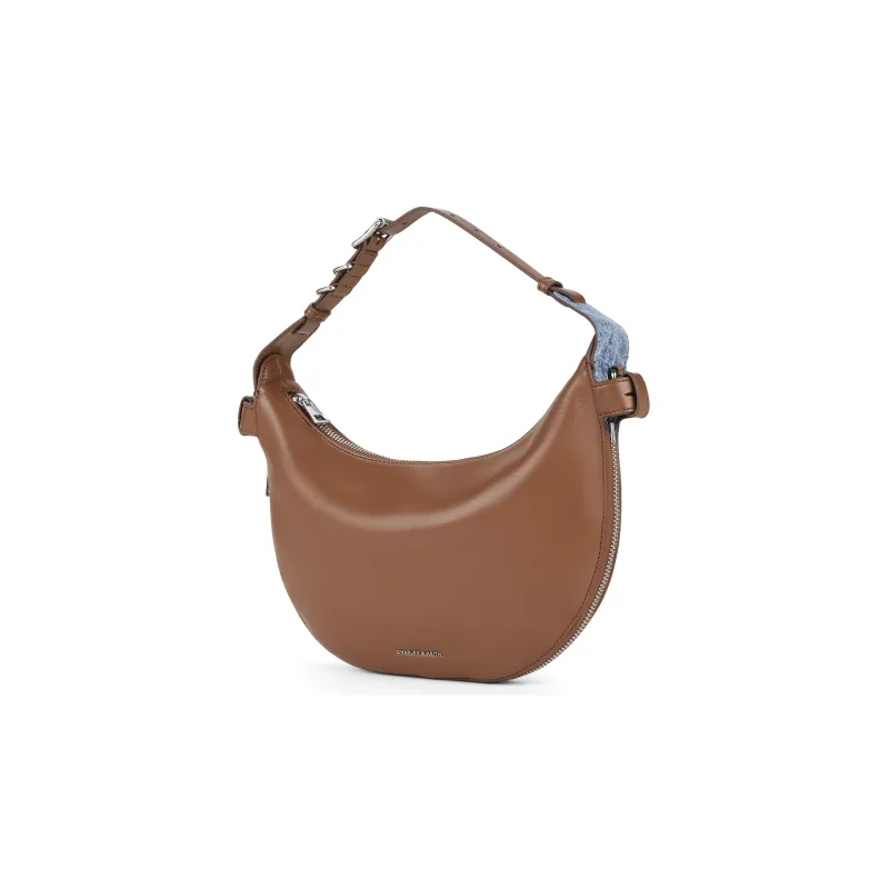 CHARLES&KEITH Pu Shoulder Bag Medium Size Women's Noir Black/Cream Milk White/Tan Tea Brown-13