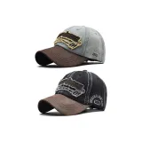 Denim Gray+Denim Black Distressed Patchwork Embroidery Baseball Cap
