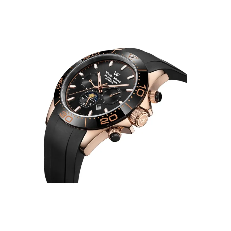 Welly Merck Automatic Mechanical Movement Rubber Strap Watch Men's Watches Black Dial-5