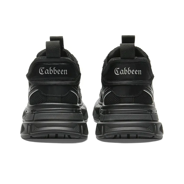 Cabbeen Trendy Patchwork Fashion Platform Height Increasing Breathable Low-Top Chunky Sneakers Men's Black-4