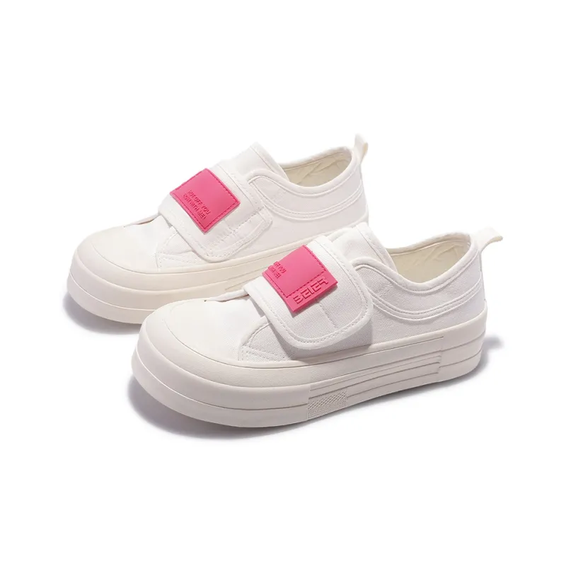 SNXR Anti Slip And Wear Resistant Height Increasing Cushioning Low Top Canvas Shoes Women's White Red-4