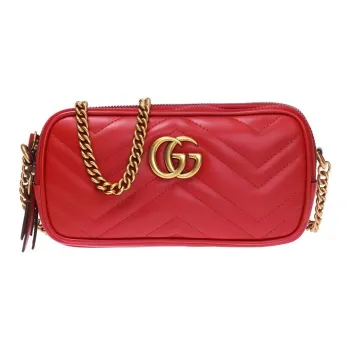 GUCCI Marmont Quilted Leather Shoulder Bag, Crossbody Bag Mini Women's Red