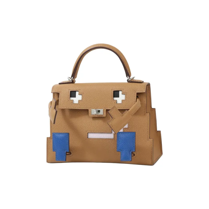 HERMES Kelly Doll Epsom Calfskin Shoulder Bag Crossbody Bag Handbag Women's Brown & Blue-1