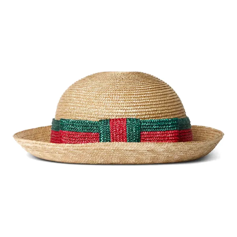 GUCCI Straw Bucket Hats Kids' Khaki-1