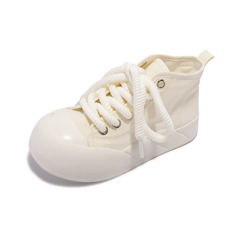 Miss Zhang Height Increasing Cushioning Mid Top Canvas Shoes Women's Beige-2
