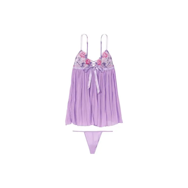 Victoria's Secret Jacquard Suspender Waist Underwear / Purple Pajama Set Women's Purple-0