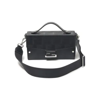 FENDI BaguetteTrunk Calfskin Shoulder Bag Crossbody Bag Handbag Men's Black