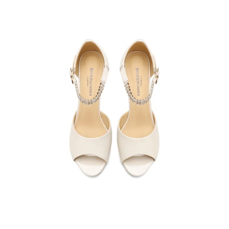 BOSSSUNWEN One Strap Sandals 7cm Women's Ecru-4