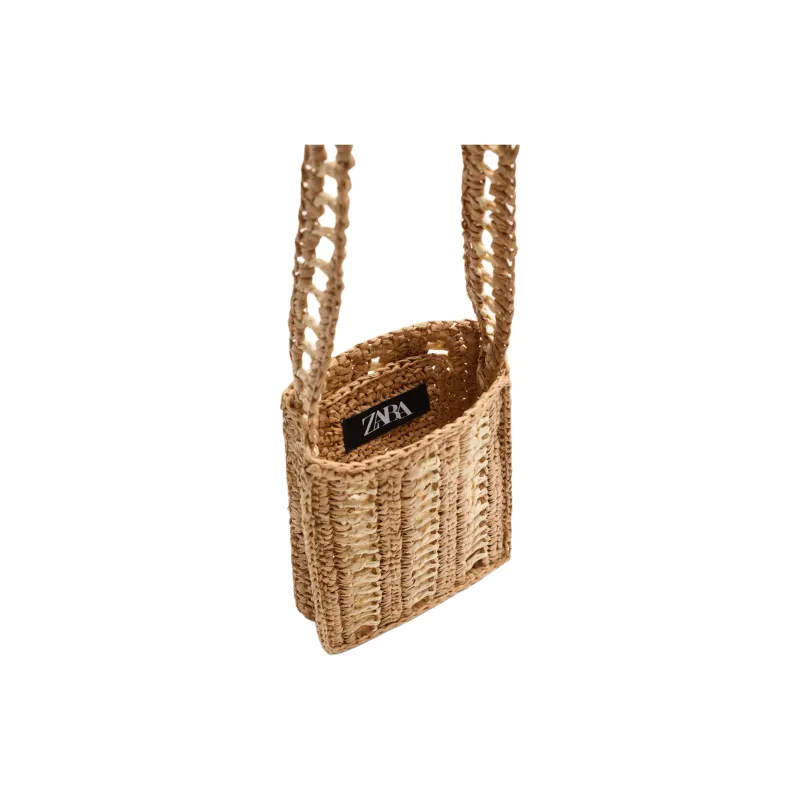 ZARA Paper Based Wicker Crossbody Bag Shoulder Bag Men's Natural Color-3
