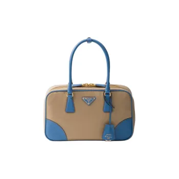 PRADA Re Edition Nylon With Leather Shoulder Bag, Crossbody Bag, Handbag Medium Size Women's Camel & Blue