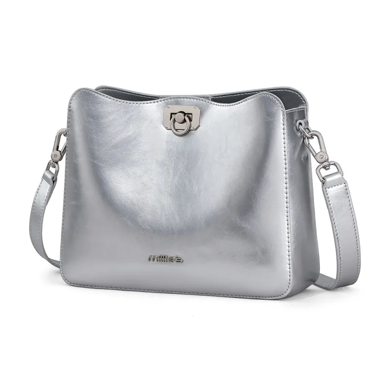 MILLIE'S Synthetic Leather Shoulder Bag, Crossbody Bag, Bucket Bag Women's Silver-3
