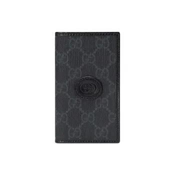 GUCCI Supreme Canvas Card Holder Men's Black & Burgundy
