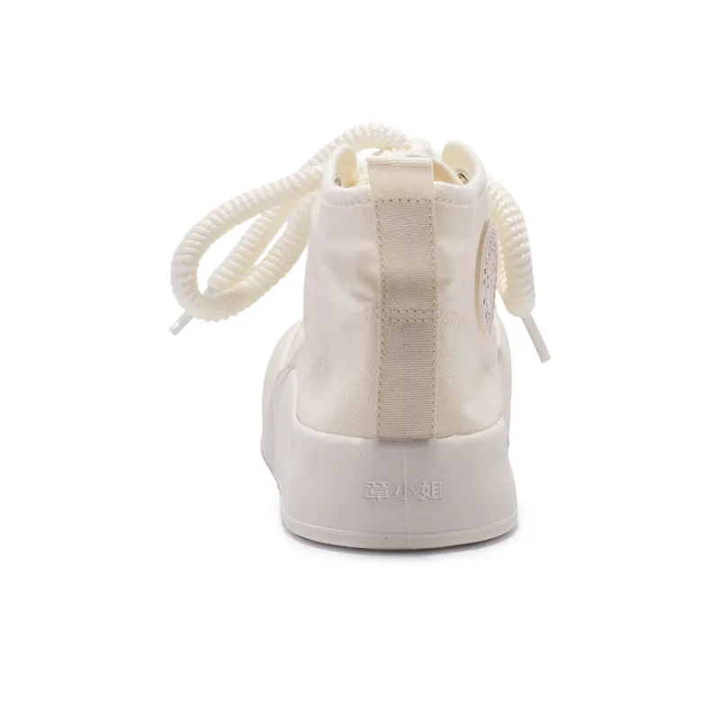 Miss Zhang Height Increasing Cushioning Mid Top Canvas Shoes Women's Beige-5