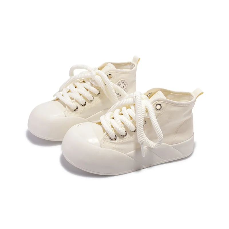 Miss Zhang Height Increasing Cushioning Mid Top Canvas Shoes Women's Beige-3