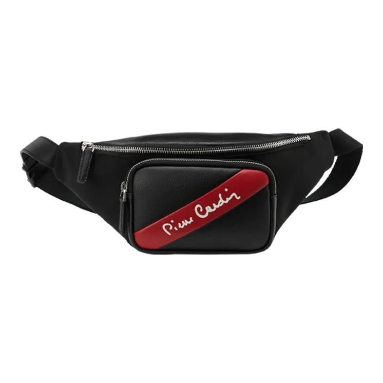 PIERRE CARDIN Top Grain Cow Leather Crossbody Fanny Pack Men's Black-0