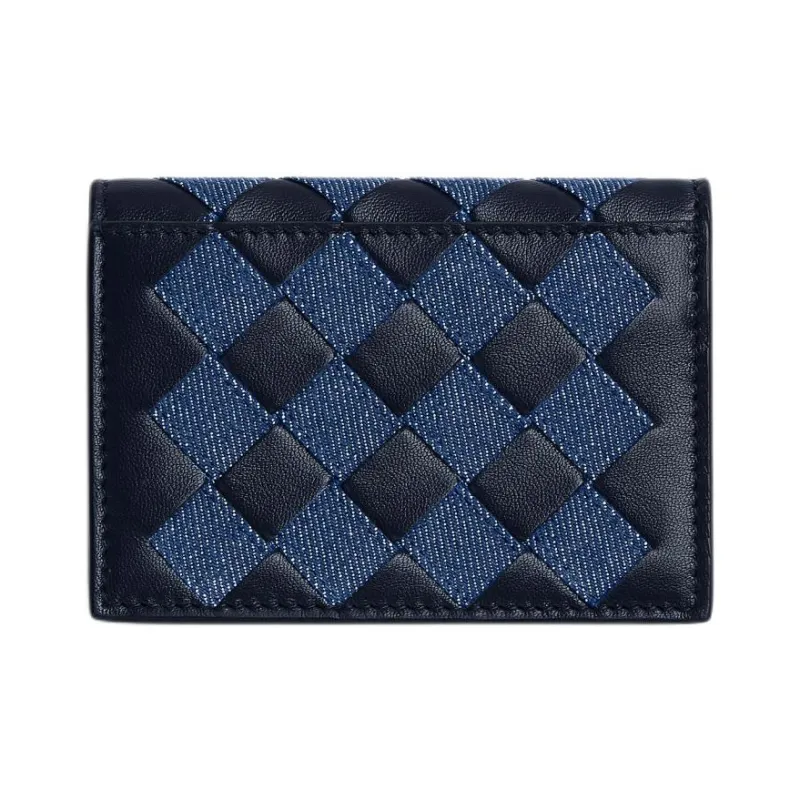 Bottega Veneta Intrecciato Calfskin With Denim Card Holder Women's Deep Abyss With Indigo-1