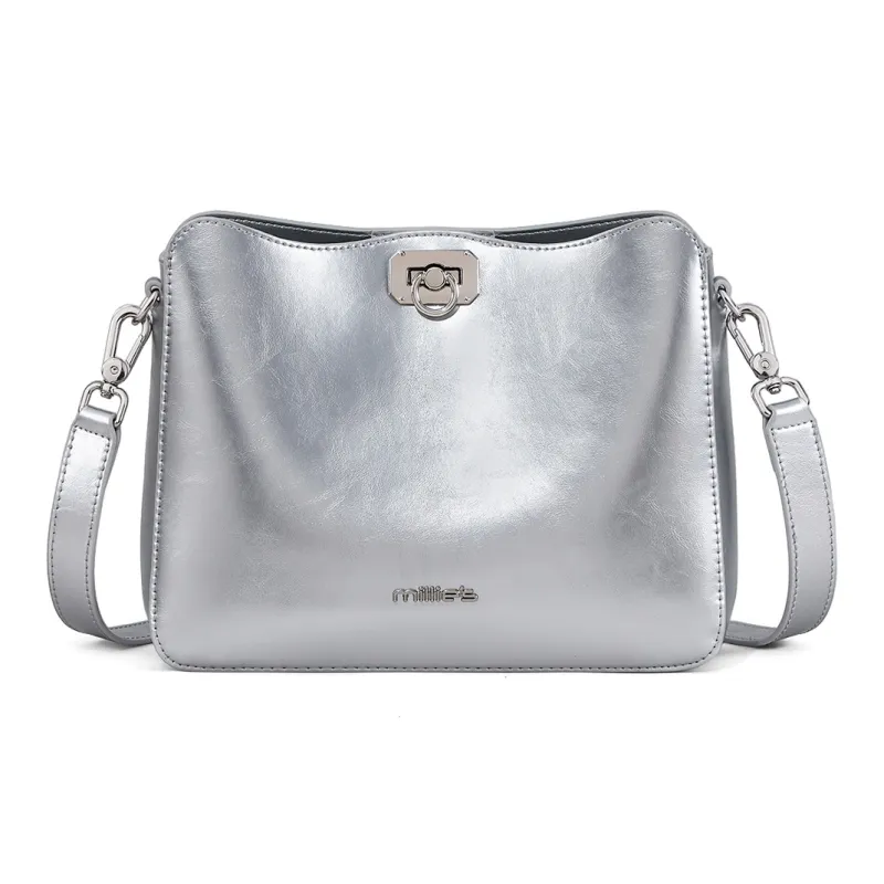 MILLIE'S Synthetic Leather Shoulder Bag, Crossbody Bag, Bucket Bag Women's Silver-2