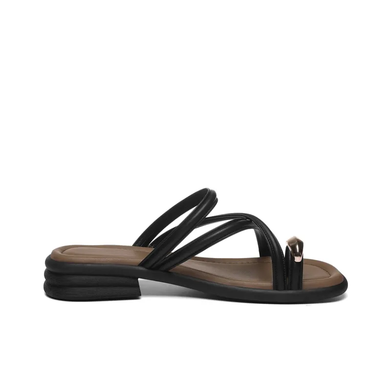 Golden Silk Rabbit Rubber Sole Quiet Slip-Resistant Quick Dry Slide Slippers Women's Black-3