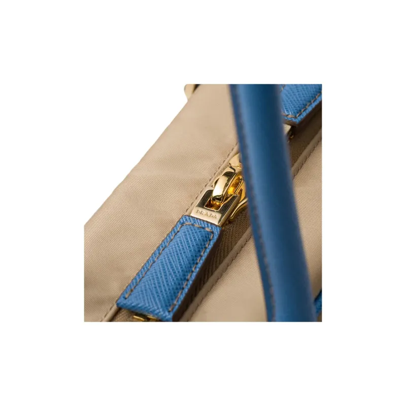 PRADA Re Edition Nylon With Leather Shoulder Bag, Crossbody Bag, Handbag Medium Size Women's Camel & Blue-5