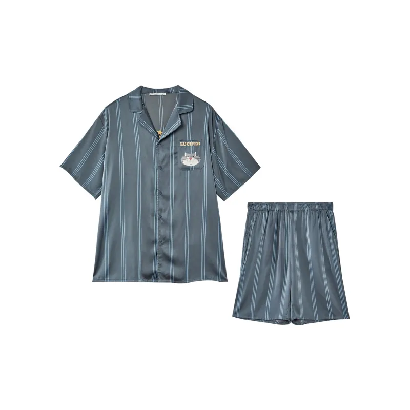GUKOO x LUSIFU,LIANMINGKUAN Summer Pajama Set Men's Dark Cyan Gray-1
