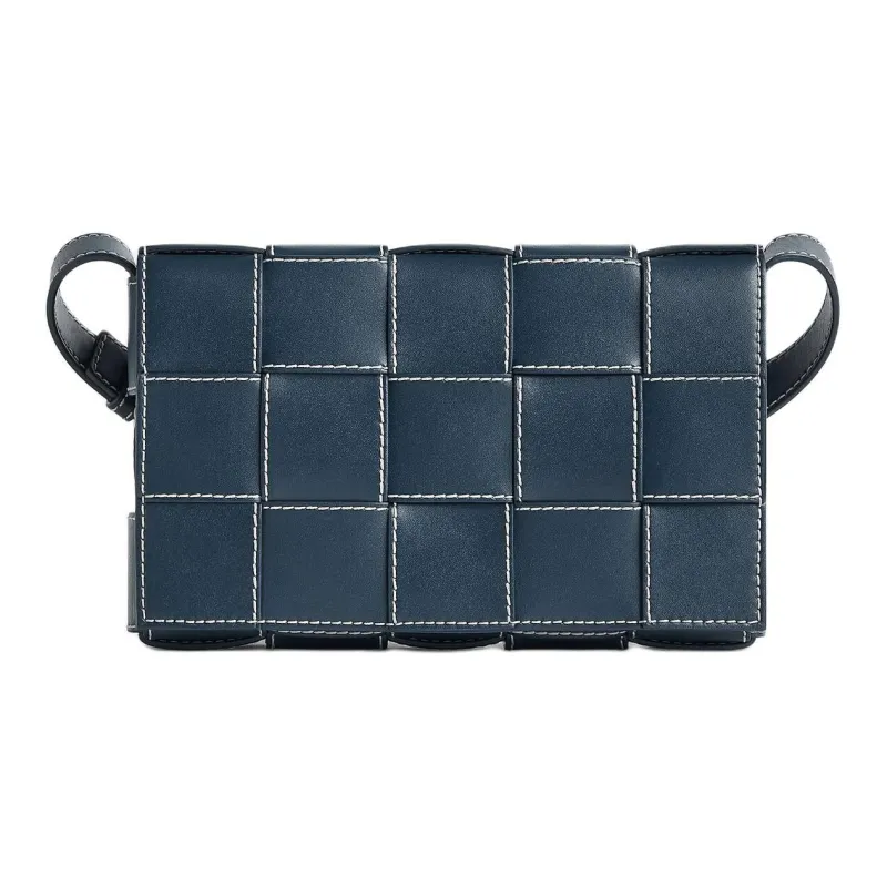 Bottega Veneta CASSETTE Cow Leather Shoulder Bag Crossbody Bag Medium Size Men's Dark Blue & Natural-0