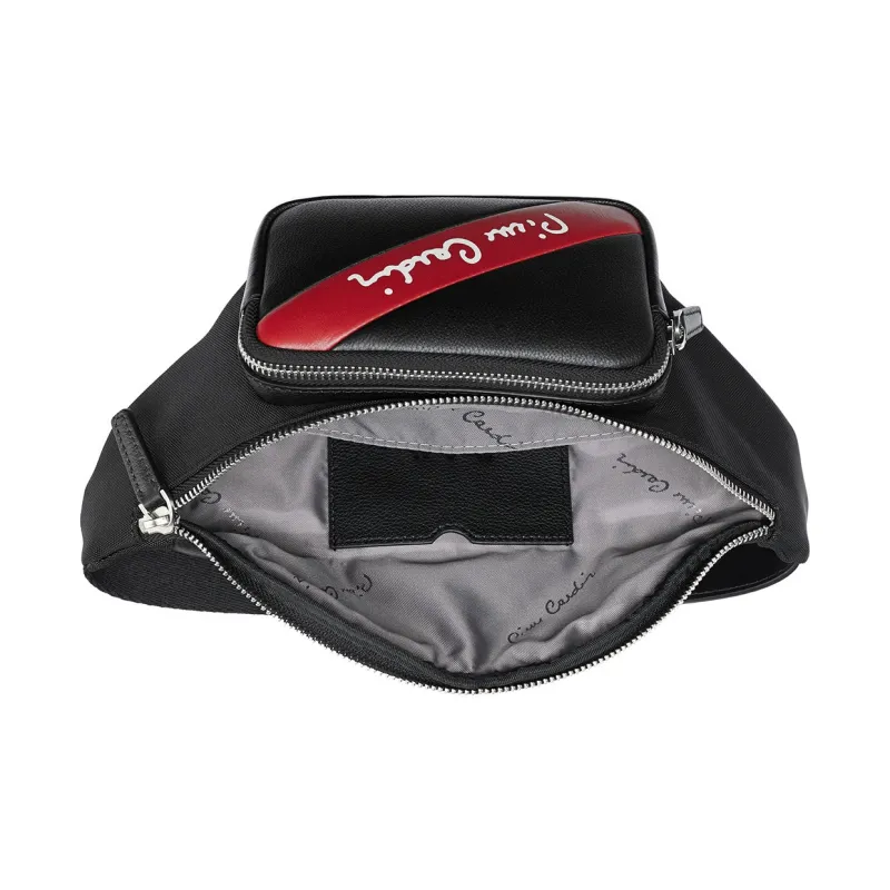 PIERRE CARDIN Top Grain Cow Leather Crossbody Fanny Pack Men's Black-4