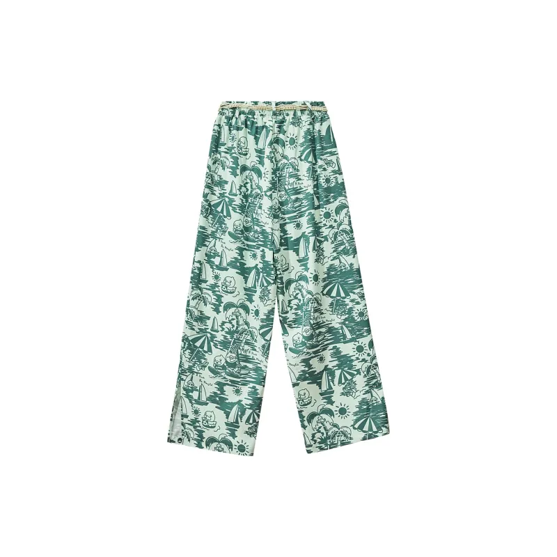 B.Duck Casual Pants Women's Green All Over Print-1