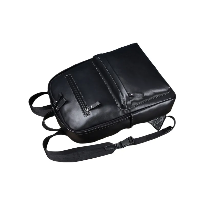 PULUWIRR Cow Leather Backpack Regular Unisex Black-2