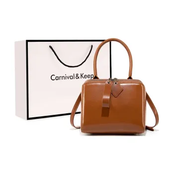Carnival Keep Cow Leather One Shoulder Handbags Small Size Women's Brown/White/Black