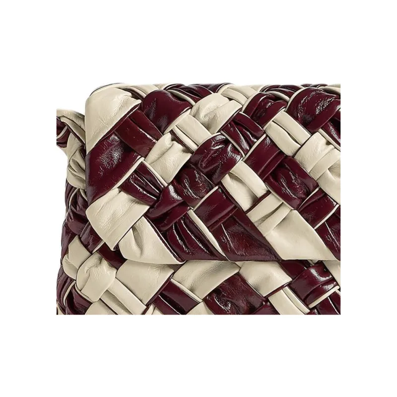 Bottega Veneta KALIMERO Calfskin Crossbody Bag, Shoulder Bag Women's Sea Salt White & Burgundy-5