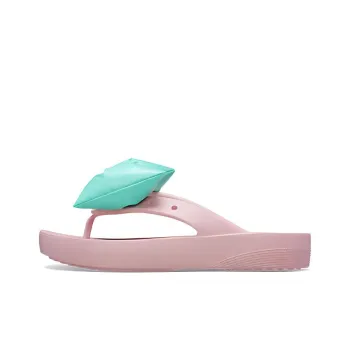 Crocs Classic Platform Bow Flip Flops 'Pink Teal' Women's