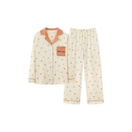 MIIOW Pajama Set Women's Milk White Chick Floral