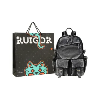 RUIGOR Leather Backpack Large Size Men's Black