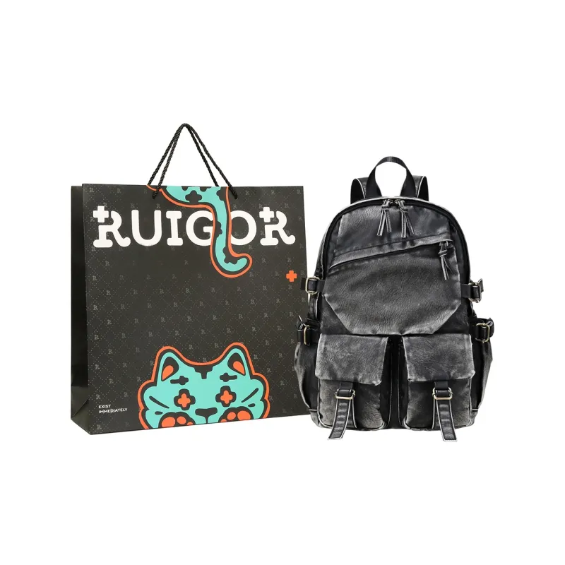 RUIGOR Leather Backpack Large Size Men's Black-0