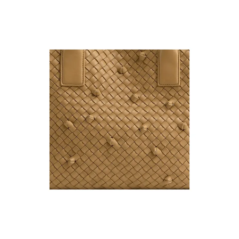 Bottega Veneta Intreccio Leather With Lambskin Accents Tote Bag Shopping Bag Handbag Medium Size Women's Brown-3