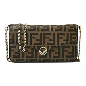 FENDI Leather Chain Wallet, Envelope Bag, Crossbody Bag, Shoulder Bag Women's Brown