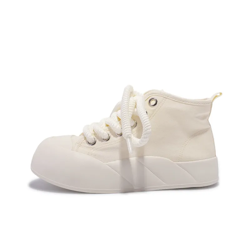 Miss Zhang Height Increasing Cushioning Mid Top Canvas Shoes Women's Beige-0