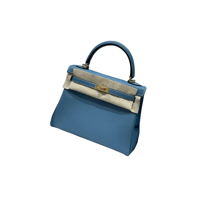 HERMES Kelly Swift Calfskin Kelly Bag Handbag Women's 75 Bley Jean Denim Blue-2