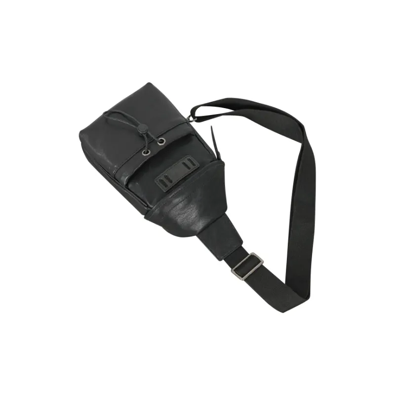 DOSRFINI Vegetable Tanned Cow Leather Genuine Leather Sling Bag Men's Black-4