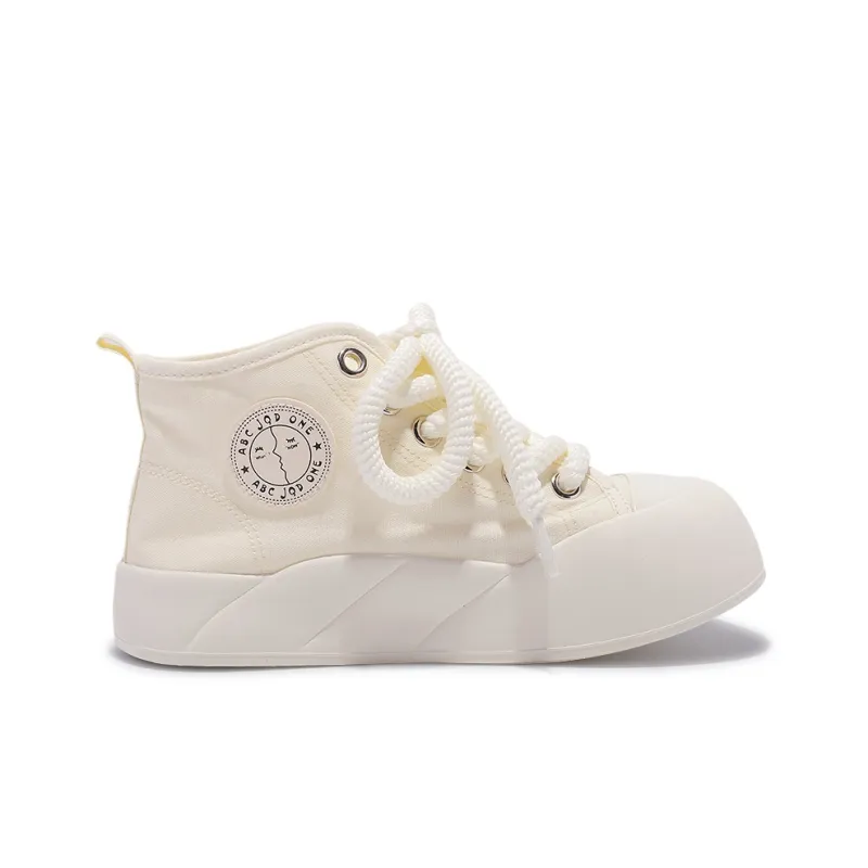 Miss Zhang Height Increasing Cushioning Mid Top Canvas Shoes Women's Beige-1