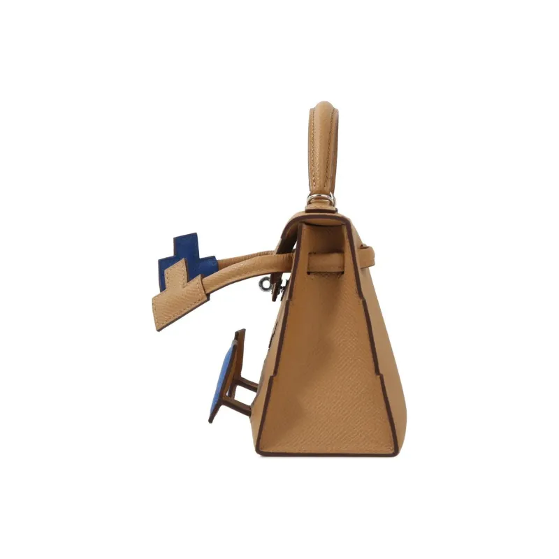 HERMES Kelly Doll Epsom Calfskin Shoulder Bag Crossbody Bag Handbag Women's Brown & Blue-2