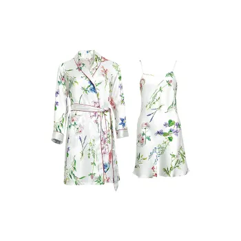 Silk Boundary Bath Robes Women's White