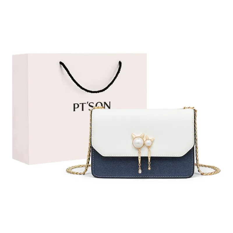 PT'SON Cow Leather Patchwork Synthetic Leather Small Square Bag Shoulder Bag Regular Women's Royal Blue/Pink White-0