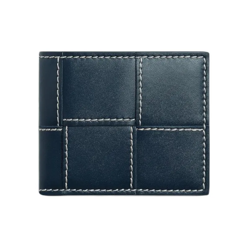 Bottega Veneta Cow Leather Wallet Men's Dark Blue & Natural-4