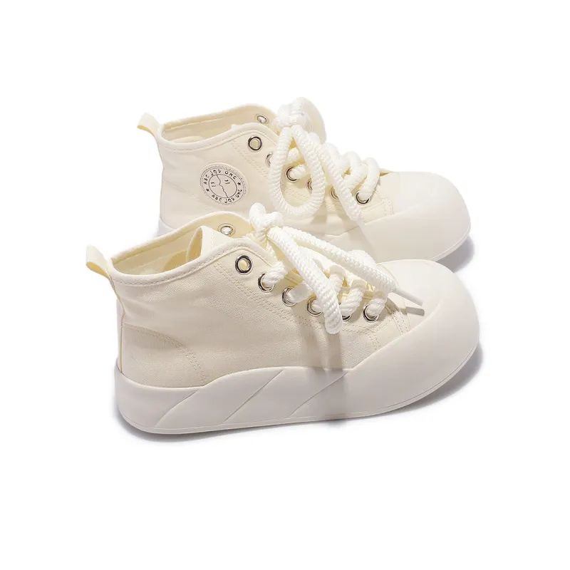 Miss Zhang Height Increasing Cushioning Mid Top Canvas Shoes Women's Beige-4