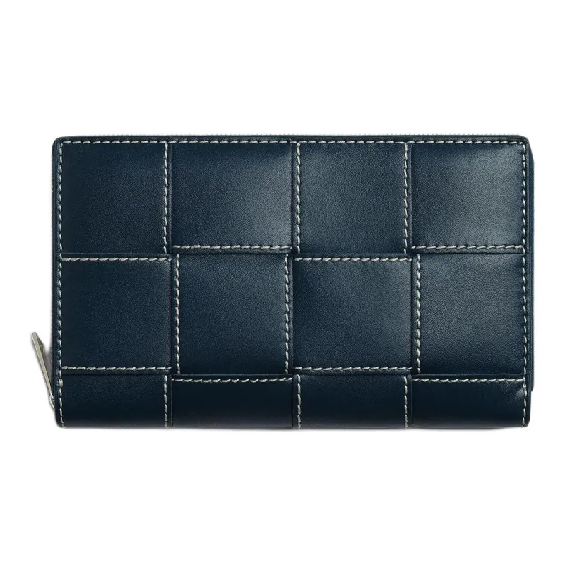 Bottega Veneta CASSETTE Cow Leather Wallet Men's Dark Blue & Natural-0
