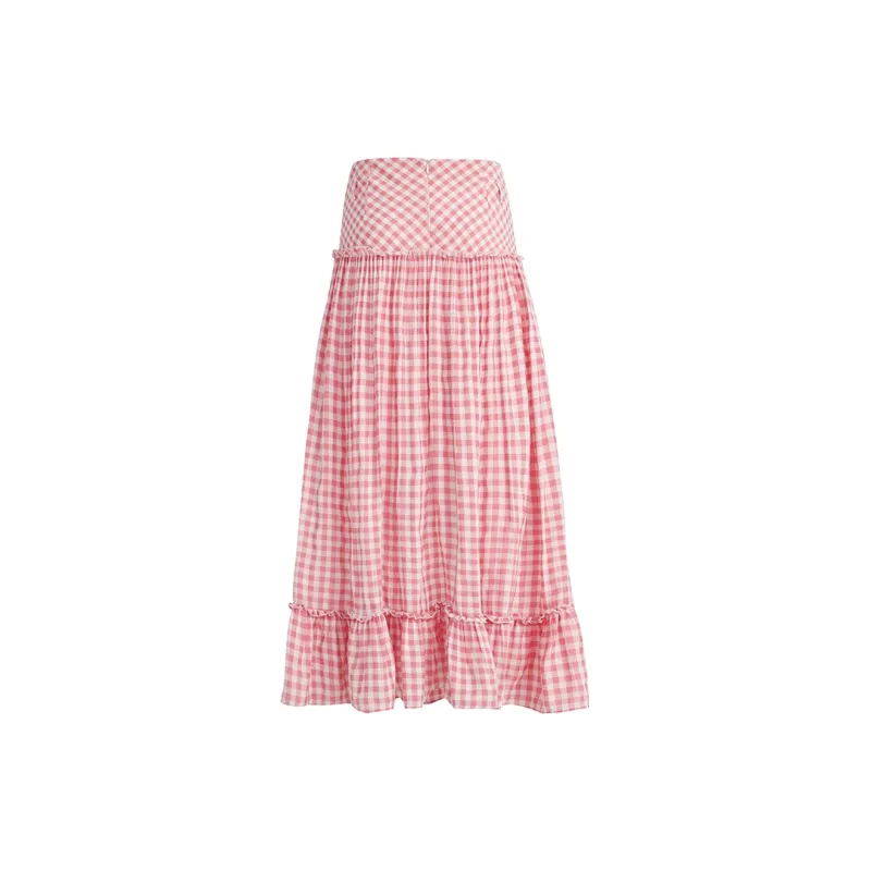 Wen Shan Casual Long Skirt Women's Red Plaid Color-1