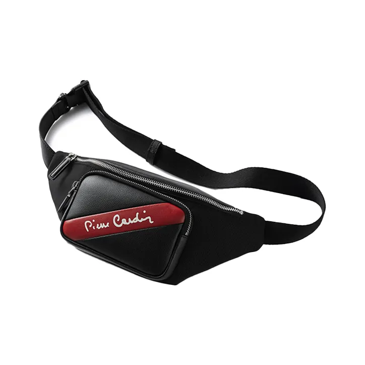 PIERRE CARDIN Top Grain Cow Leather Crossbody Fanny Pack Men's Black-3
