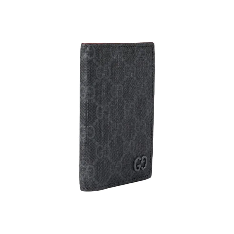GUCCI Supreme Canvas Card Holder Men's Black & Burgundy-1
