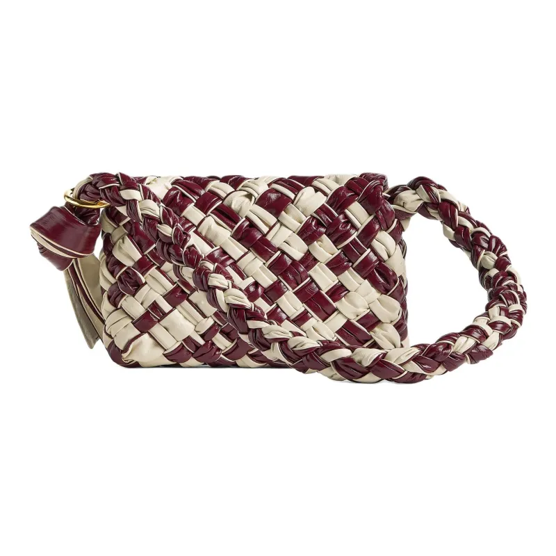 Bottega Veneta KALIMERO Calfskin Crossbody Bag, Shoulder Bag Women's Sea Salt White & Burgundy-2
